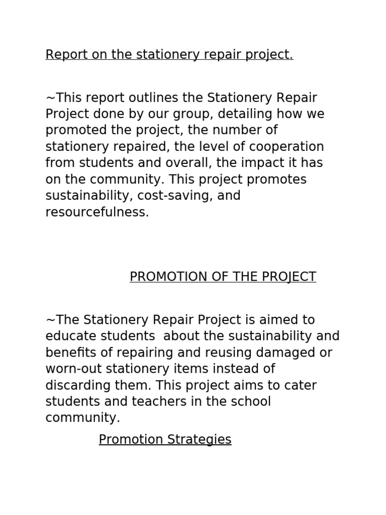 Stationery Repair Project Report | PDF