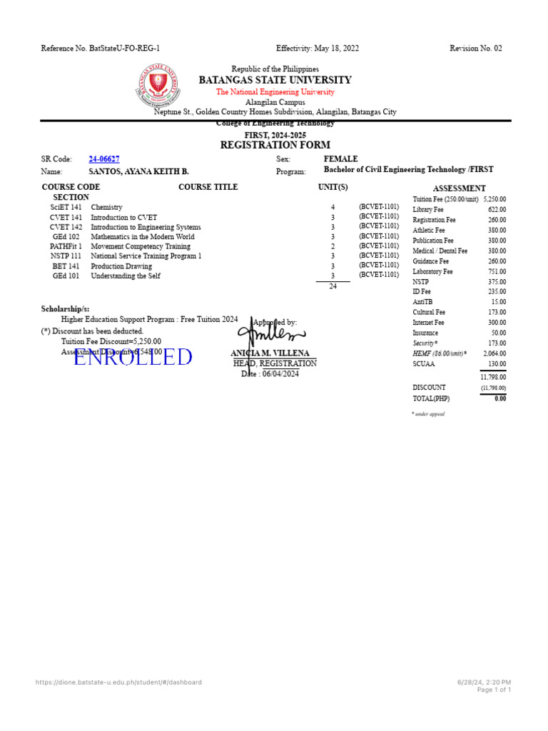 Batangas State University Registration Form | PDF
