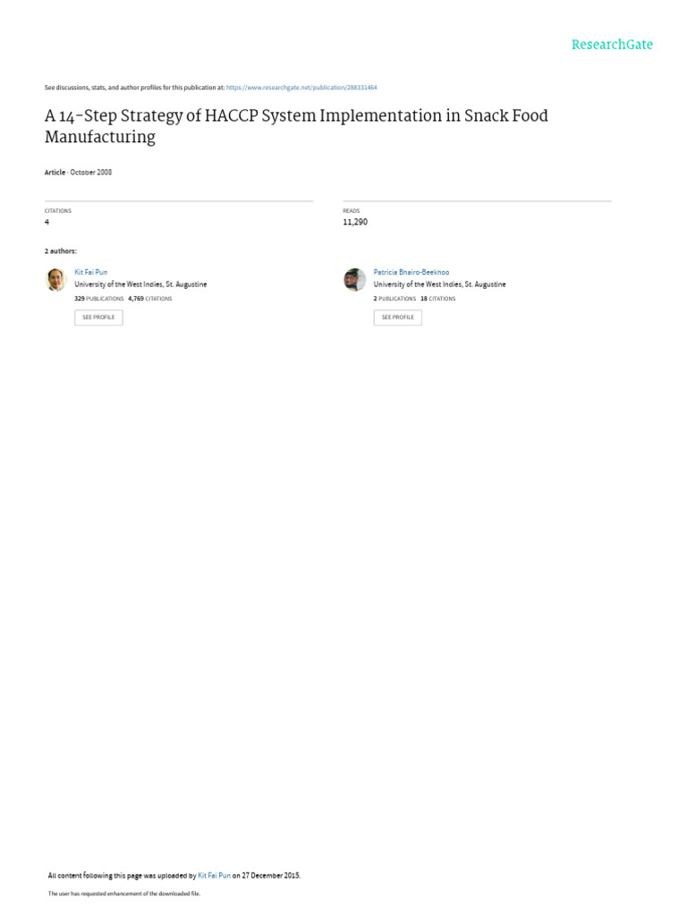 HACCP Implementation in Snack Food | PDF | Hazard Analysis And Critical ...