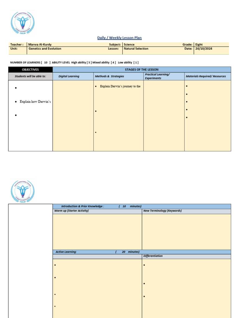 Natural Selection Lesson Plan for 8th Grade | PDF | Natural Selection ...