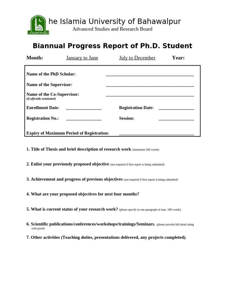 Biannual Ph.D. Progress Report | PDF | Doctor Of Philosophy | Academic ...