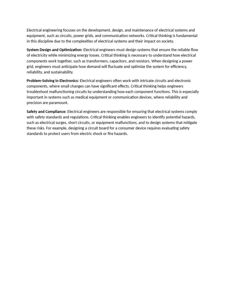 Critical Thinking in Electrical Engineering | PDF