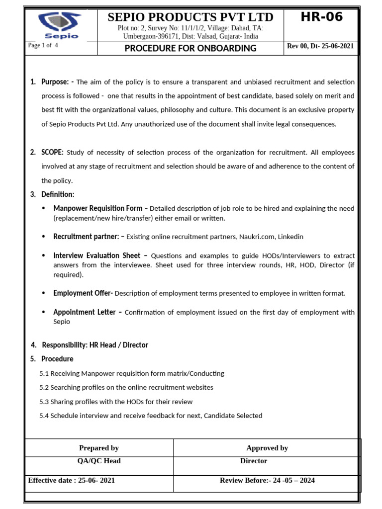 Onboarding Procedure for New Employees | PDF | Recruitment | Human ...