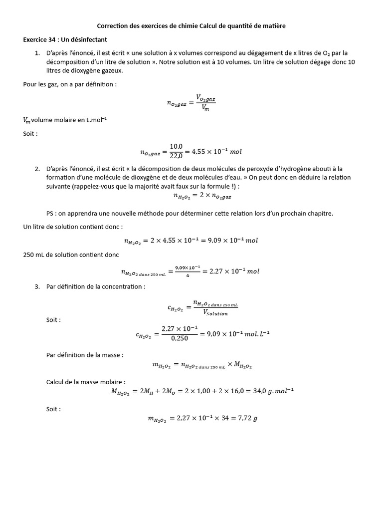 Calculs de chimie : solutions et concentrations | PDF | Matériaux | Chimie