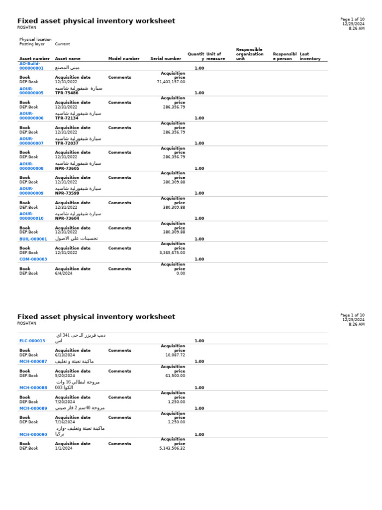 Fixed asset physical inventory worksheet report PDF Corporations Corporate Jargon