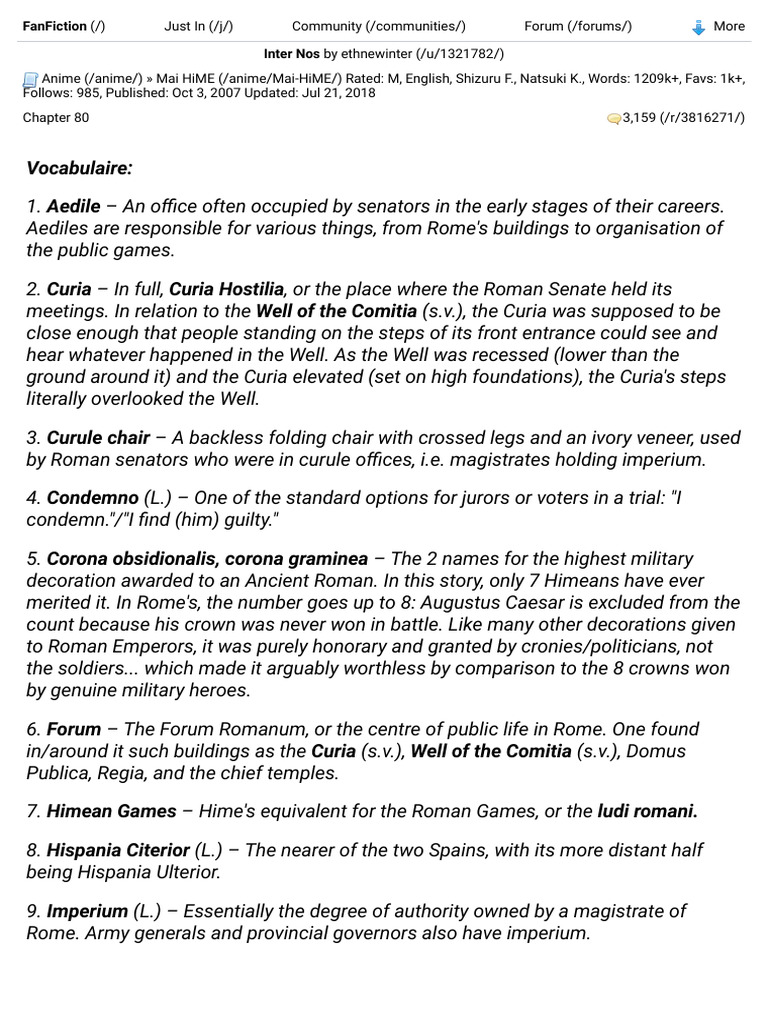 Fanfic Inter Nos CH 80, Mai HiME FanFiction | PDF | Ancient Rome | Tribune