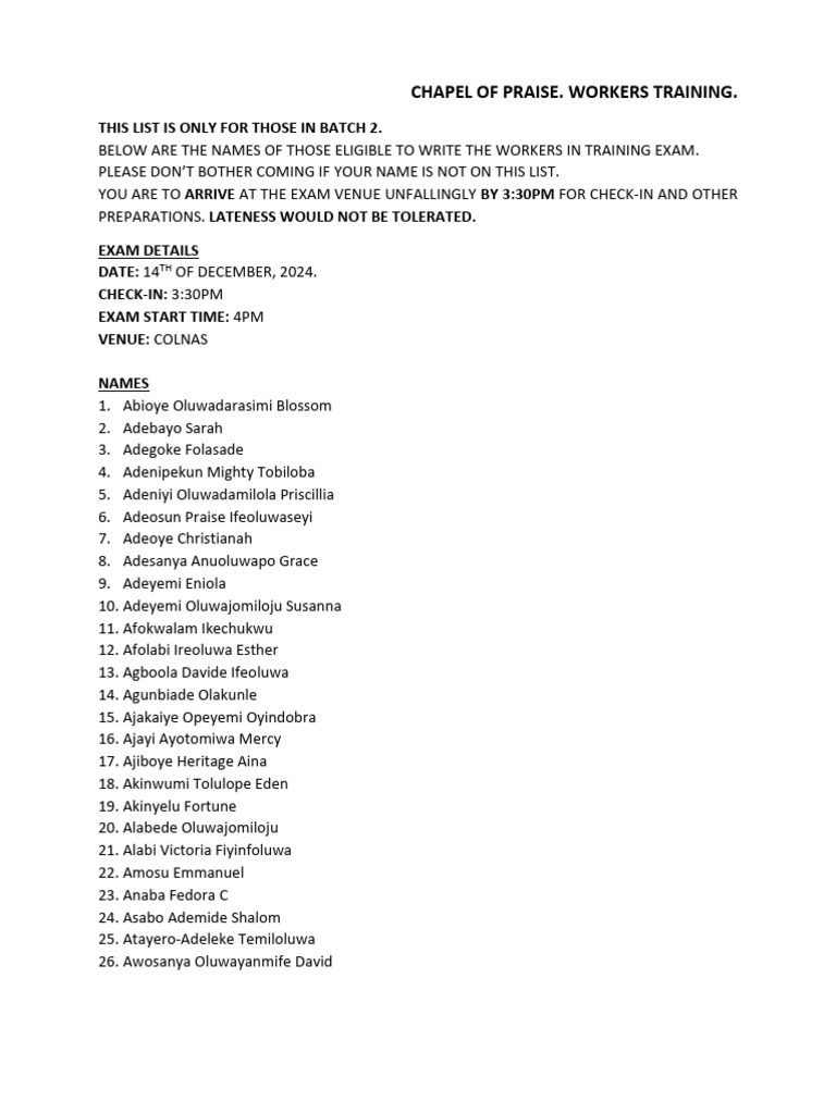 Batch 2 Eligibility List | PDF