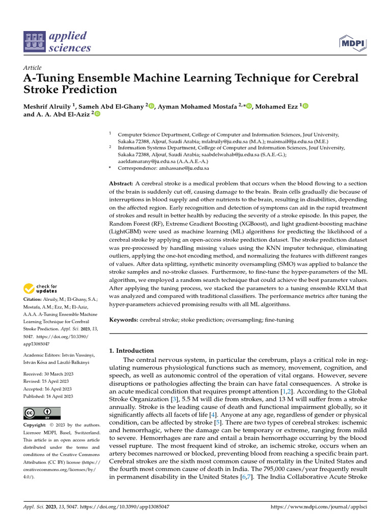 Applsci 13 05047 | PDF | Cross Validation (Statistics) | Machine Learning
