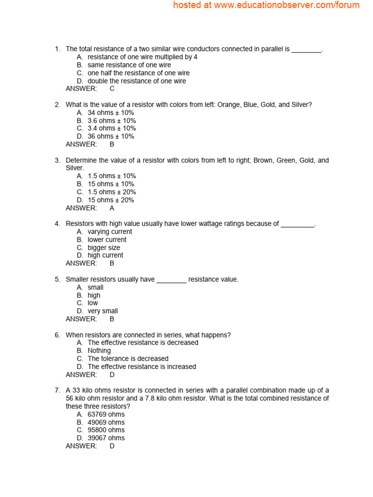 Electrical Engineering MCQ Review | PDF | Capacitor | Inductor