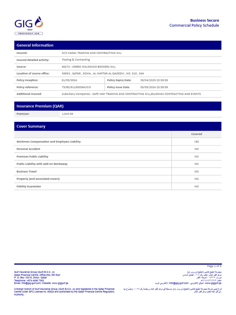 Policy schedule (2) | PDF | Liability Insurance | Insurance