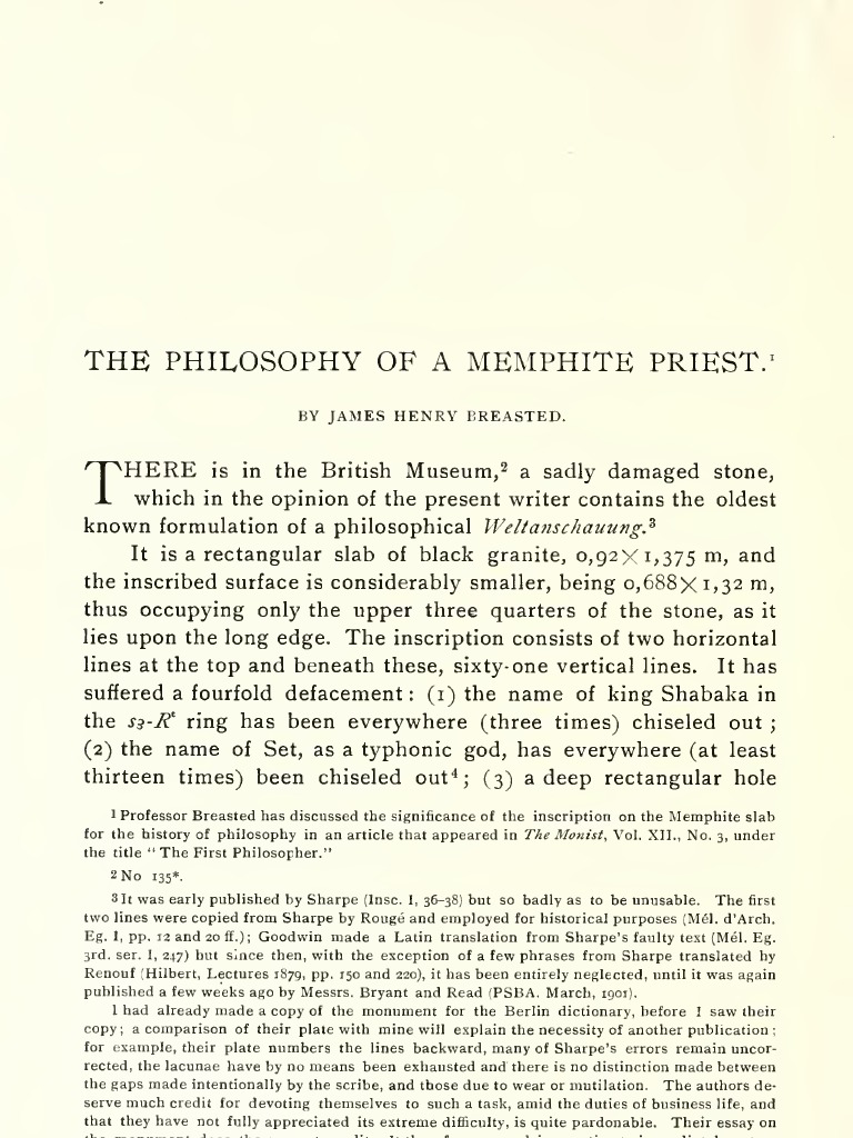 Breasted. Тhe Philosophy of a Memphite Priest | PDF | Art