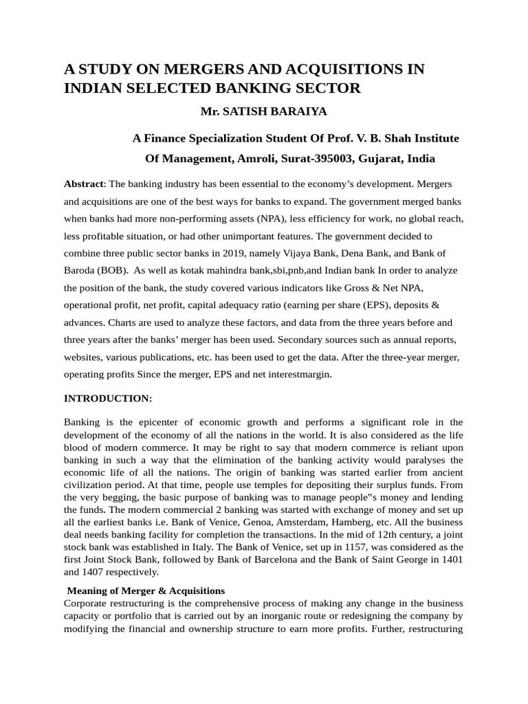 Mergers & Acquisitions in Indian Banking | PDF | Mergers And ...