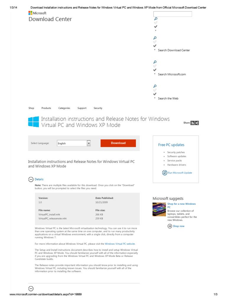 Installation Instructions and Release Notes For Windows Virtual PC and ...