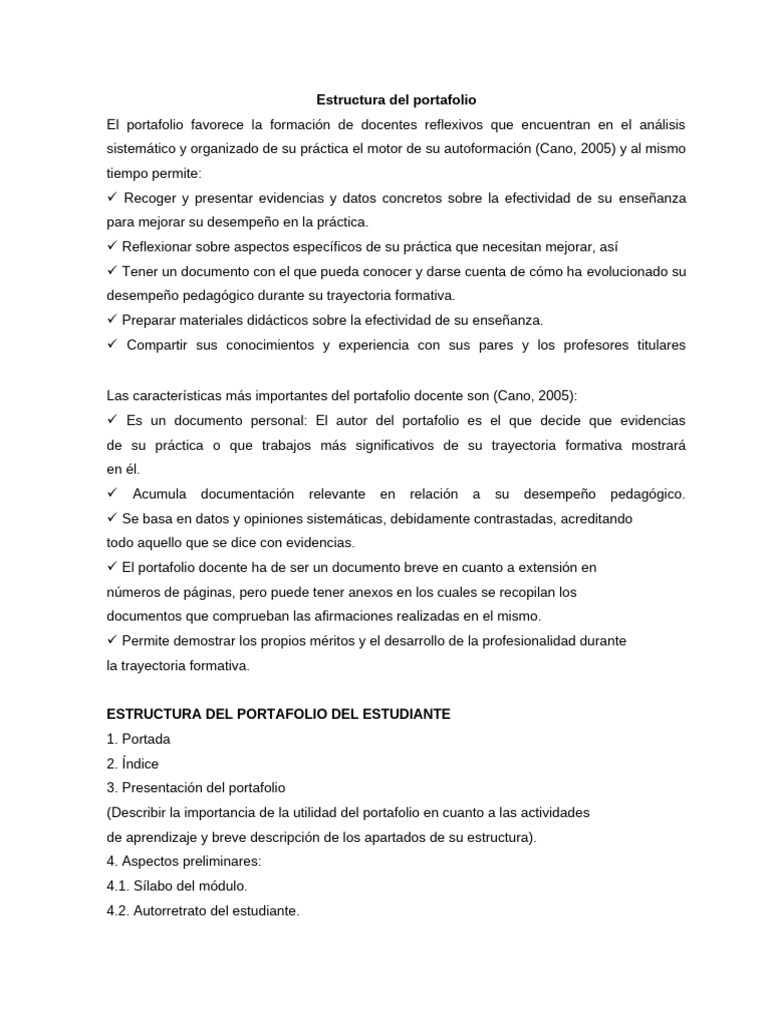 Estructura del Portafolio Docente | PDF