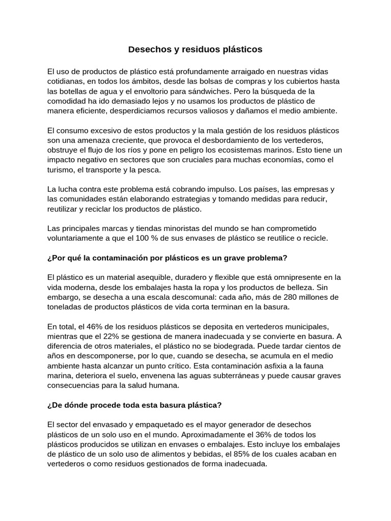 Contaminación por plásticos: un reto global | PDF | Residuos | El plastico