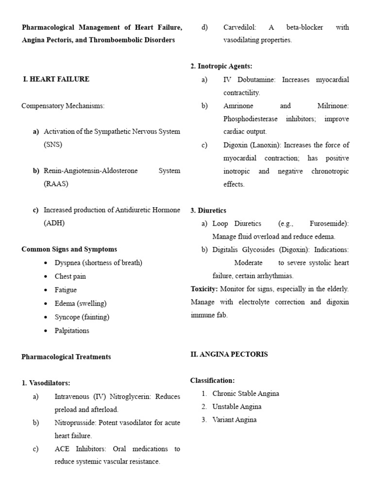 Pharmacological Management of Heart Failure, Angina Pectoris, and ...