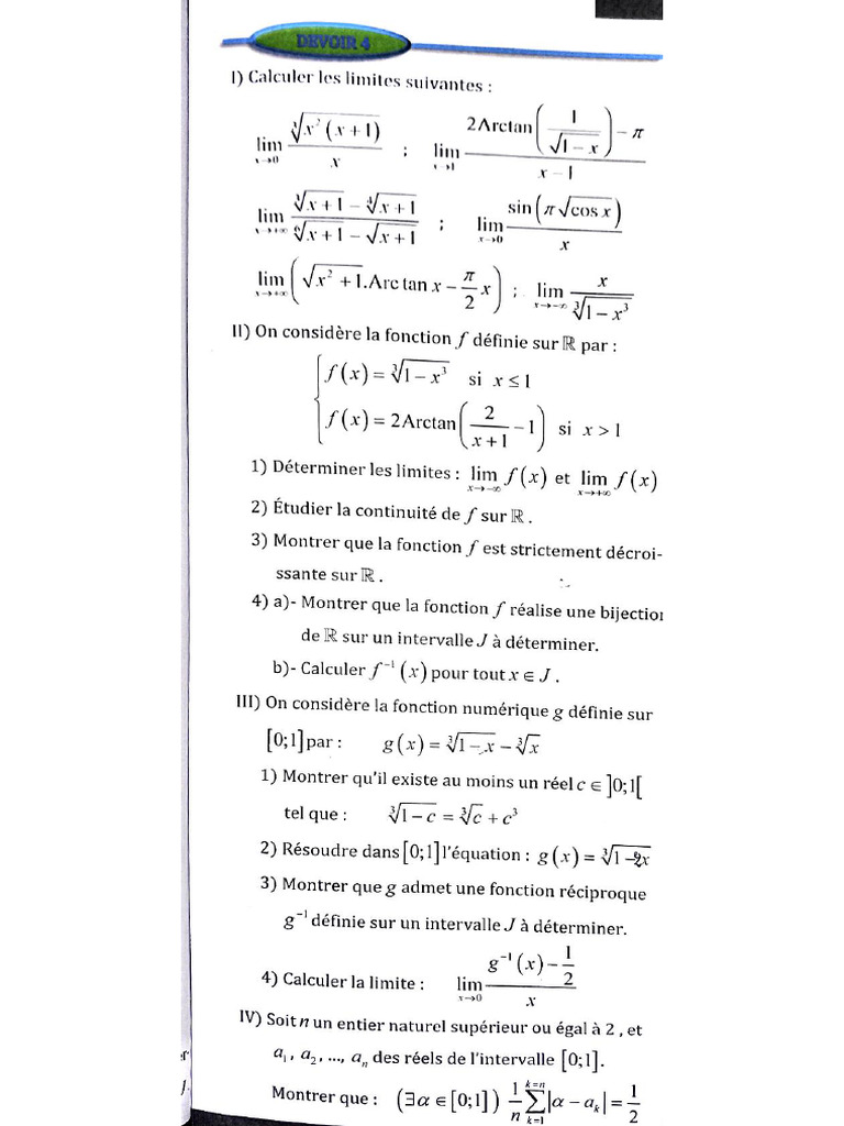 Devoir 4 (Continuité) | PDF