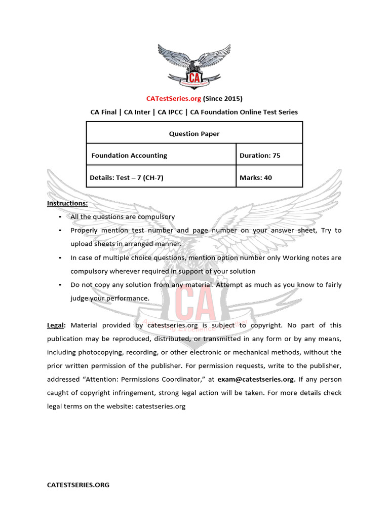 Foundation Accounting Test 7 Ch 7 Test Paper | PDF | Expense | Debits ...