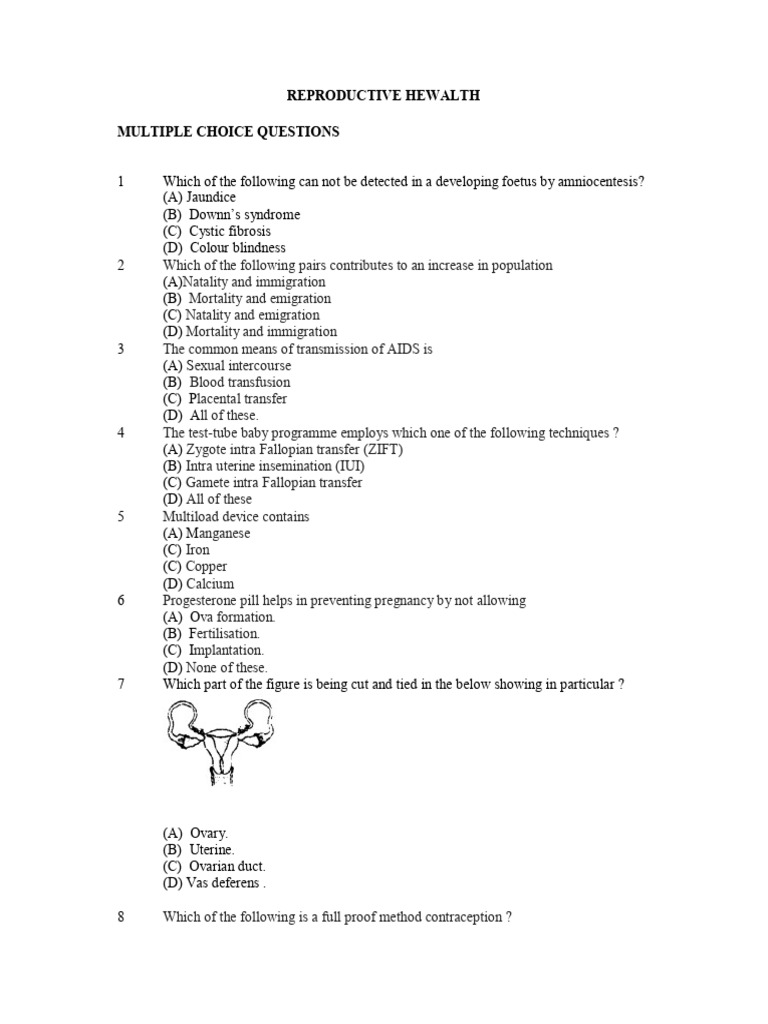 4-REPRODUCTIVE HEALTH MCQ - Removed | PDF | Birth Control | Menstrual Cycle