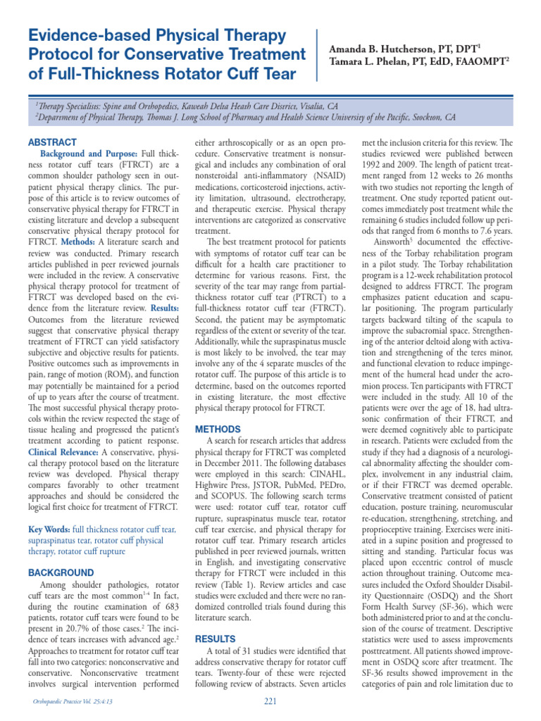 Rotator Cuff Conservatice Management | PDF | Anatomical Terms Of Motion ...