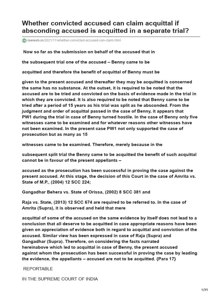 Acquittal Claims in Criminal Trials Explained | PDF | Acquittal | Robbery