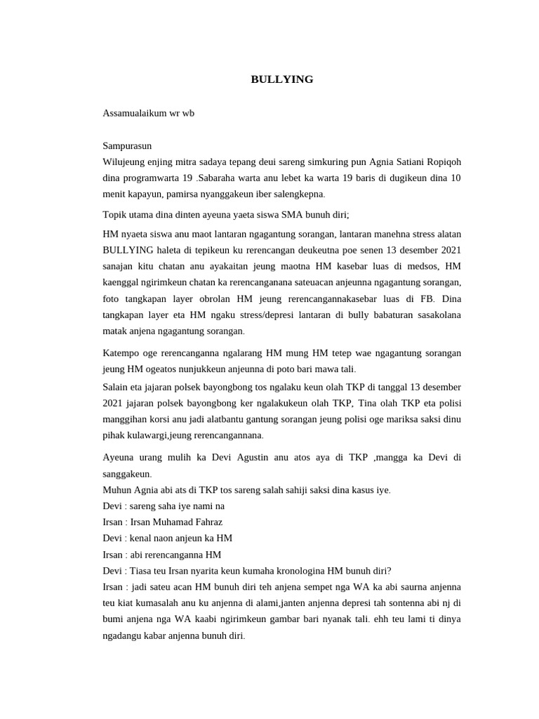 Bullying Penyebab Bunuh Diri Siswa | PDF