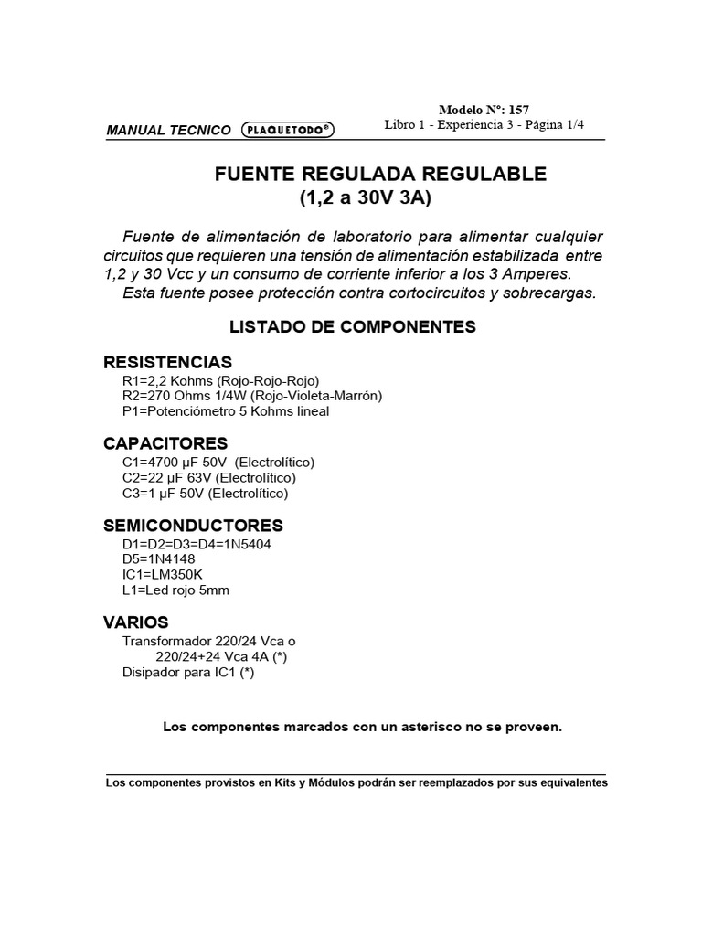 Fuente Regulable 1.2-30V 3A Manual | PDF | Red eléctrica | Fuente de ...