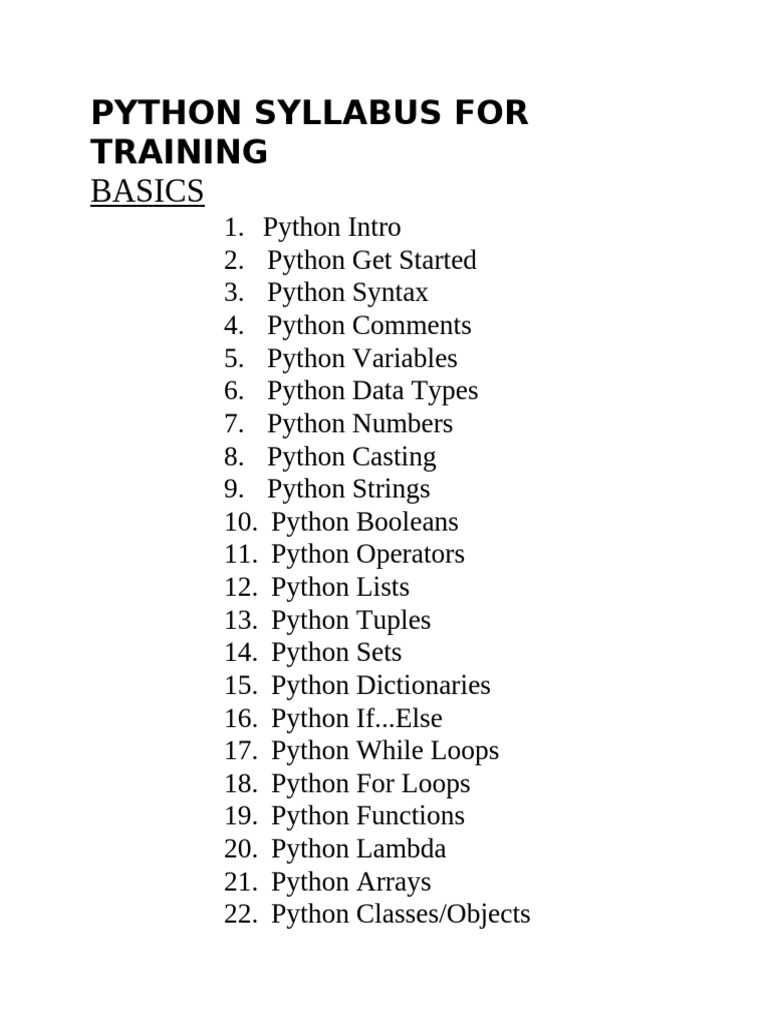 Basic Python Syllabus For Training | PDF