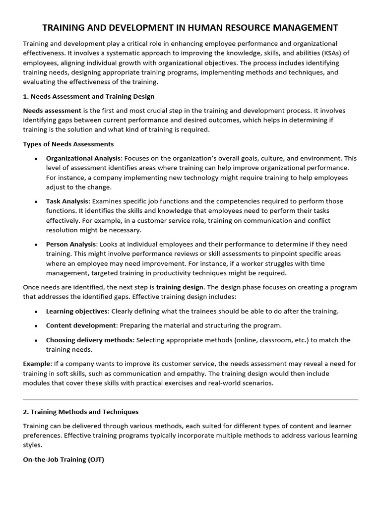 Training and Development in HRM | PDF | Needs Assessment | Educational ...