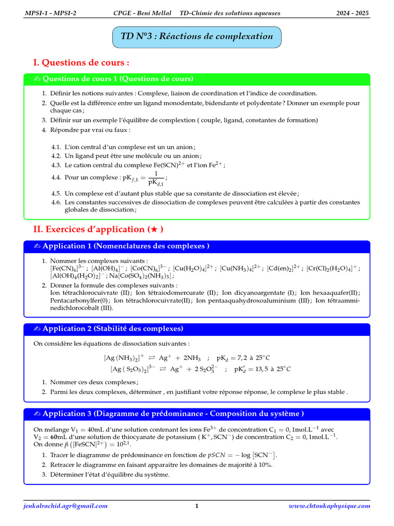 Réactions de Complexation en Chimie | PDF | Dissociation (chimie) | Ion