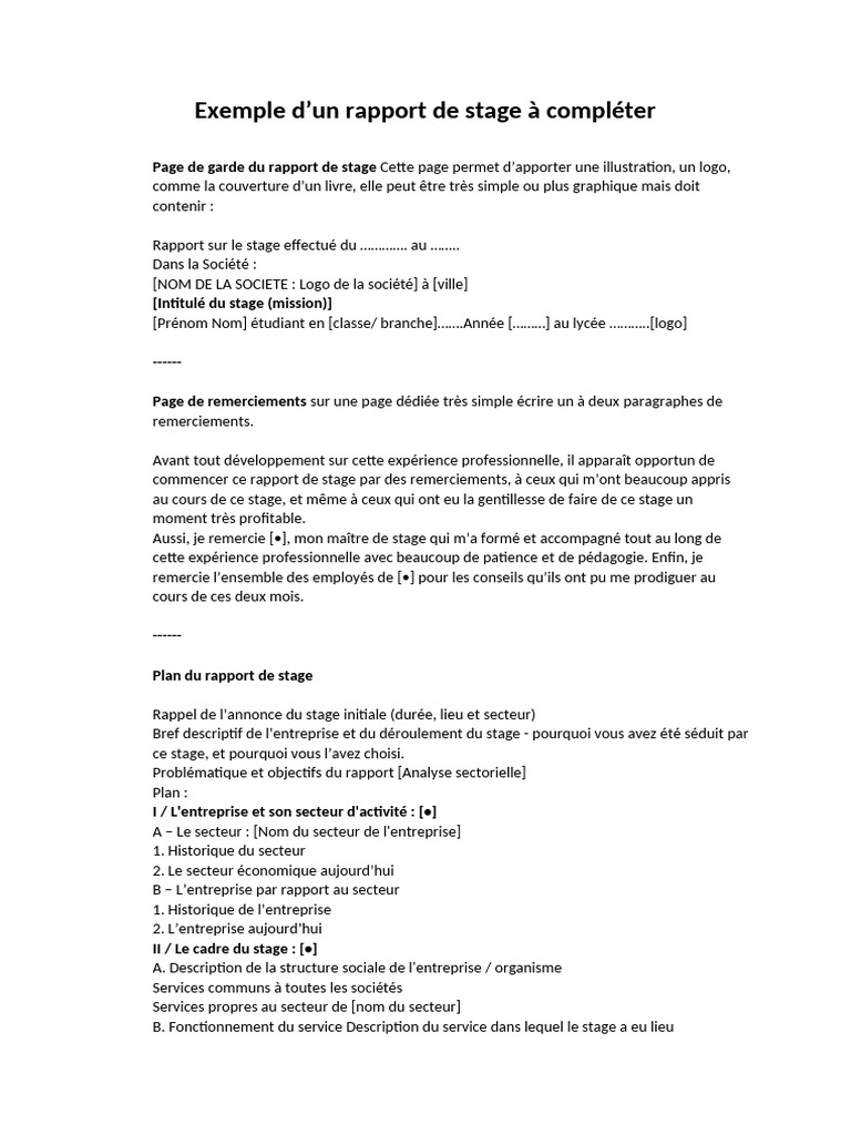 Rapport de stage à compléter | PDF | Expérience | Business