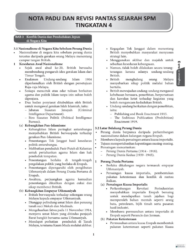 Nota Padu Sejarah Tingkatan 4 Bab 3 | PDF