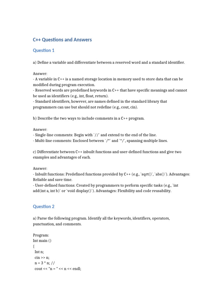 C++ Questions and Answers Guide | PDF | C++ | Reserved Word