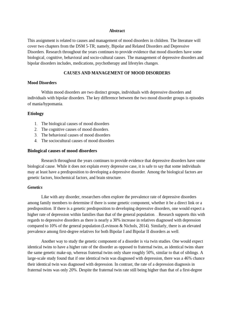Causes and Management of Mood Disorders | PDF | Major Depressive ...
