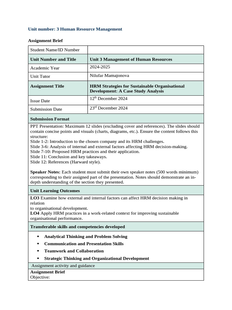 Assignment Brief (MHR) (1) | PDF | Human Resource Management ...