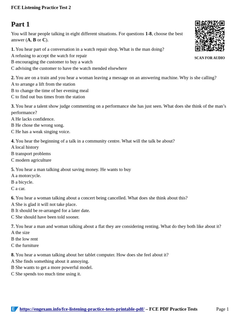 Fce Listening Practice Test 2 Answers Pdf