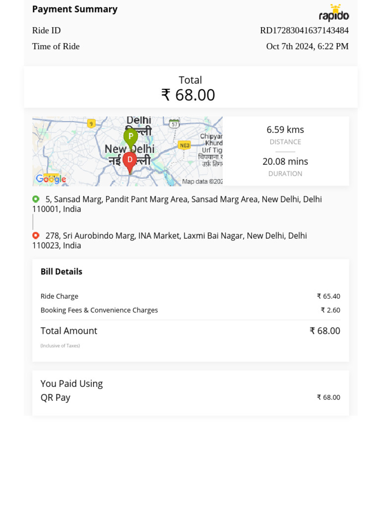 Delhi Ride Invoice Summary | PDF | Invoice | Government