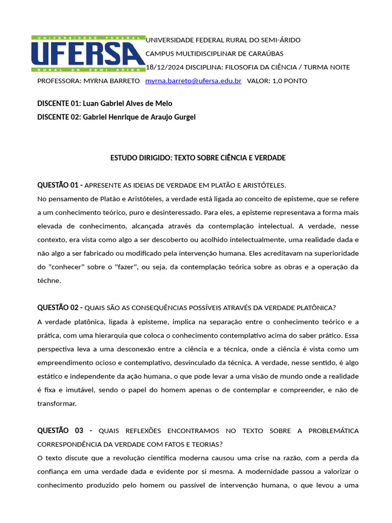 Estudo Dirigido Filosofia Da Ciência - Luan e Gabriel | PDF | Science ...