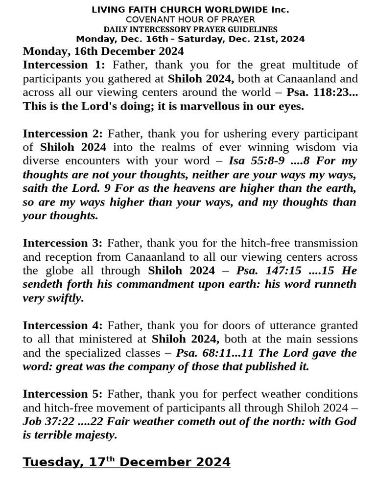 Daily Prayer Guidelines for Shiloh 2024 | PDF | Glory (Religion ...