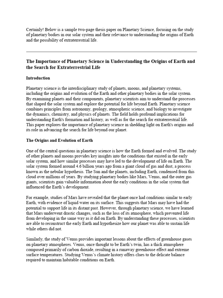 Planetary Science: Earth's Origins & Life Search | PDF | Planetary ...