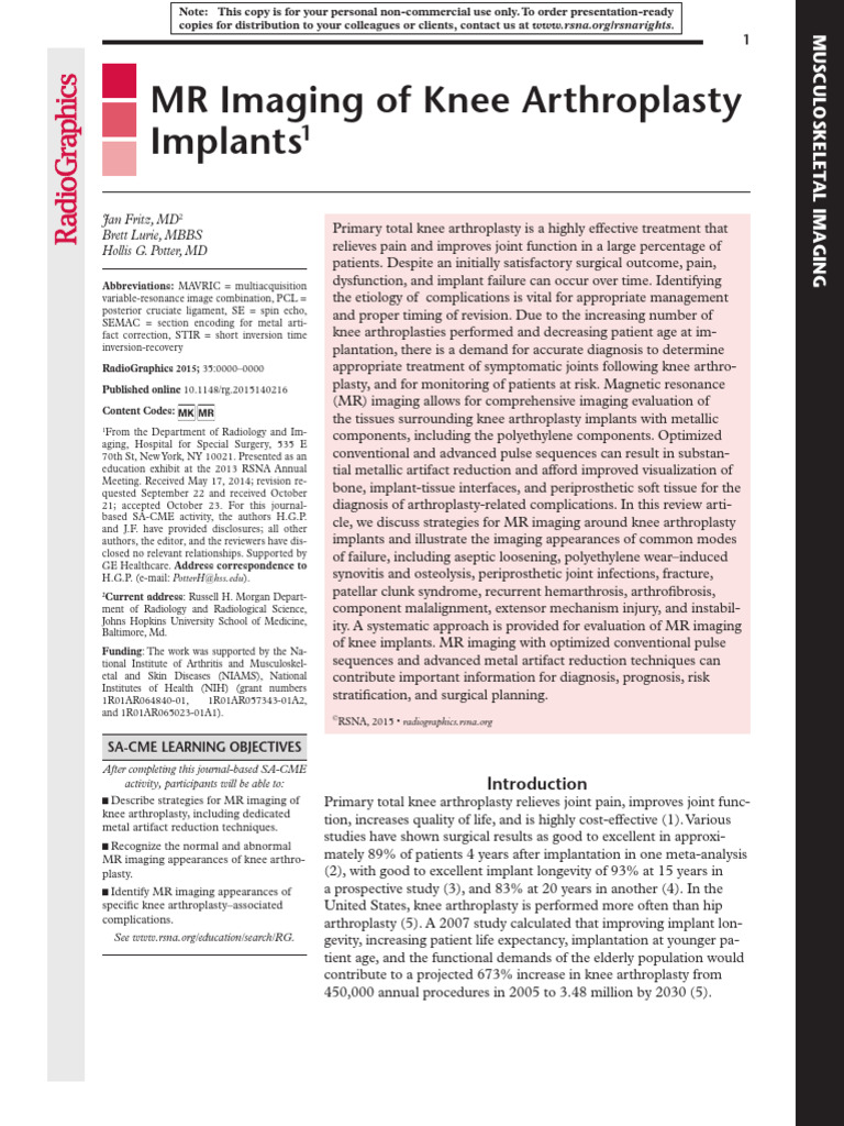 Fritz 2015 | PDF | Knee | Musculoskeletal System