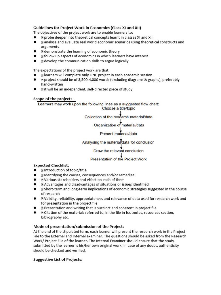 Guidelines For Project Work in Economics | PDF