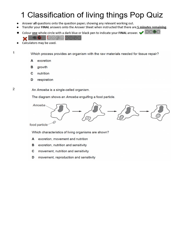 IGCSE Biology Classification Quiz | PDF