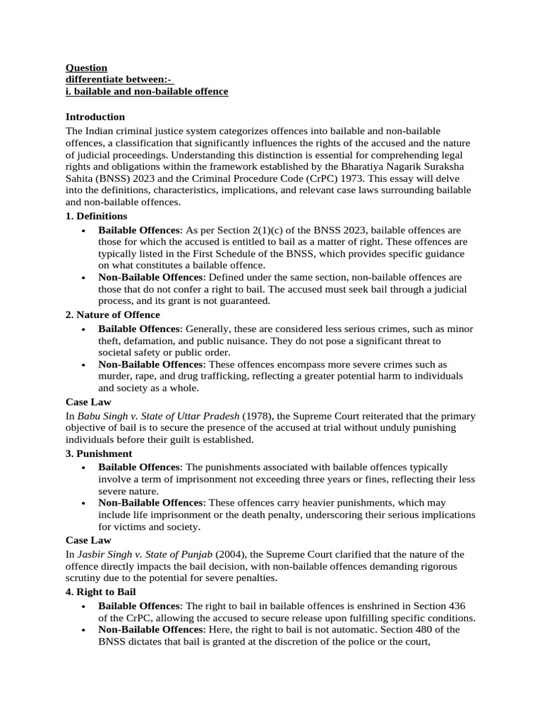 Bailable vs Non-Bailable Offences Explained | PDF | Bail | Arrest
