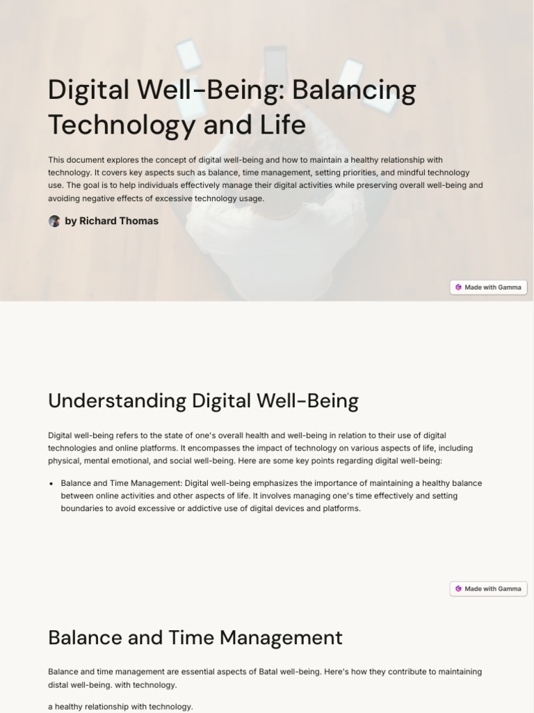 Digital Well Being Balancing Technology and Life | PDF | Well Being ...