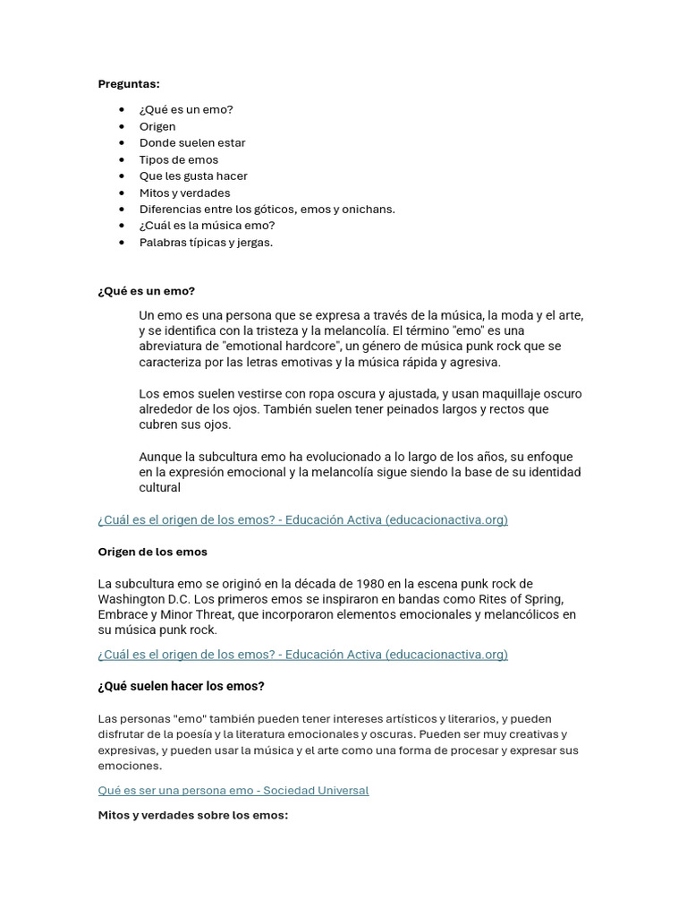 Información Sobre La Subcultura Emo | PDF
