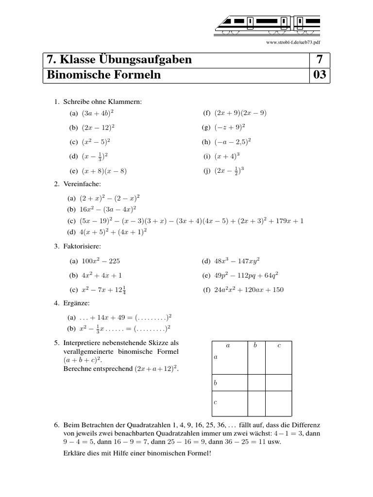 Binomische Formeln Mit L. | PDF