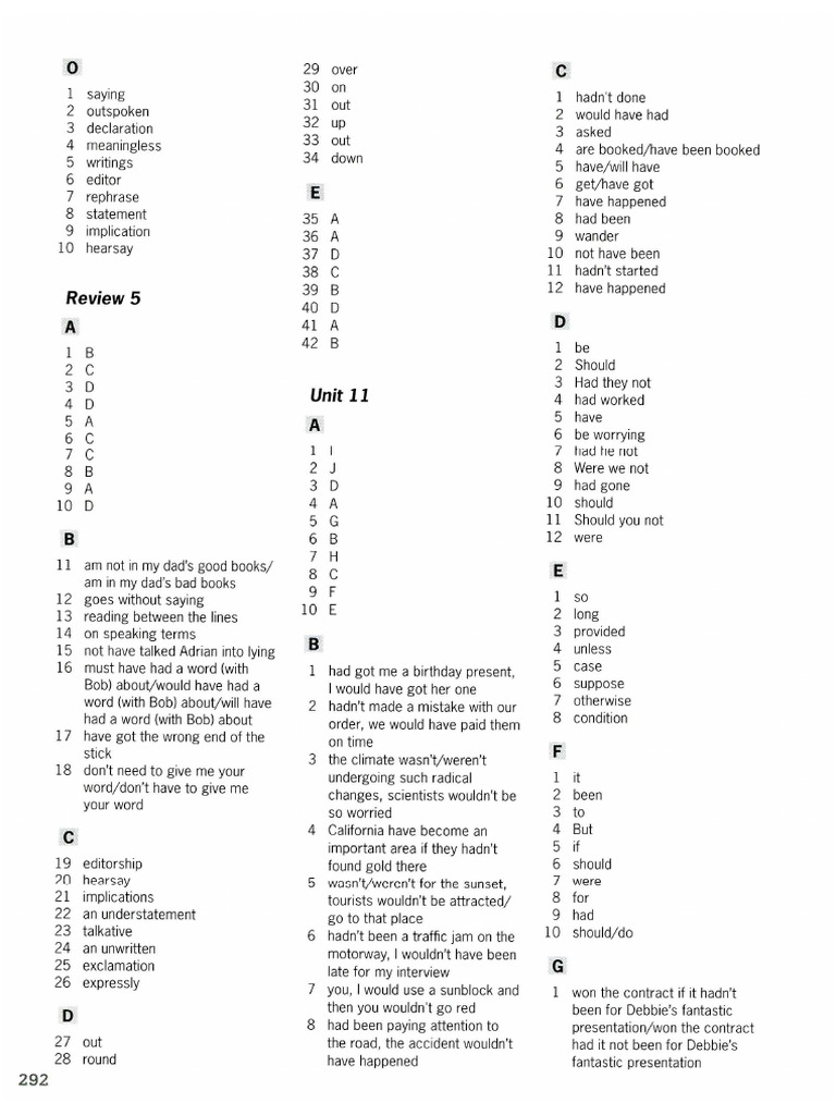 Conditionals, KEY Destination U11 | PDF