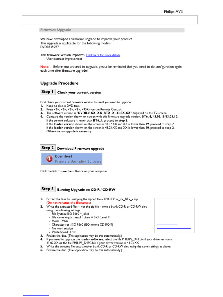 Philips DVDR3355 Firmware Update Guide | PDF | Cd Rom | Computer File