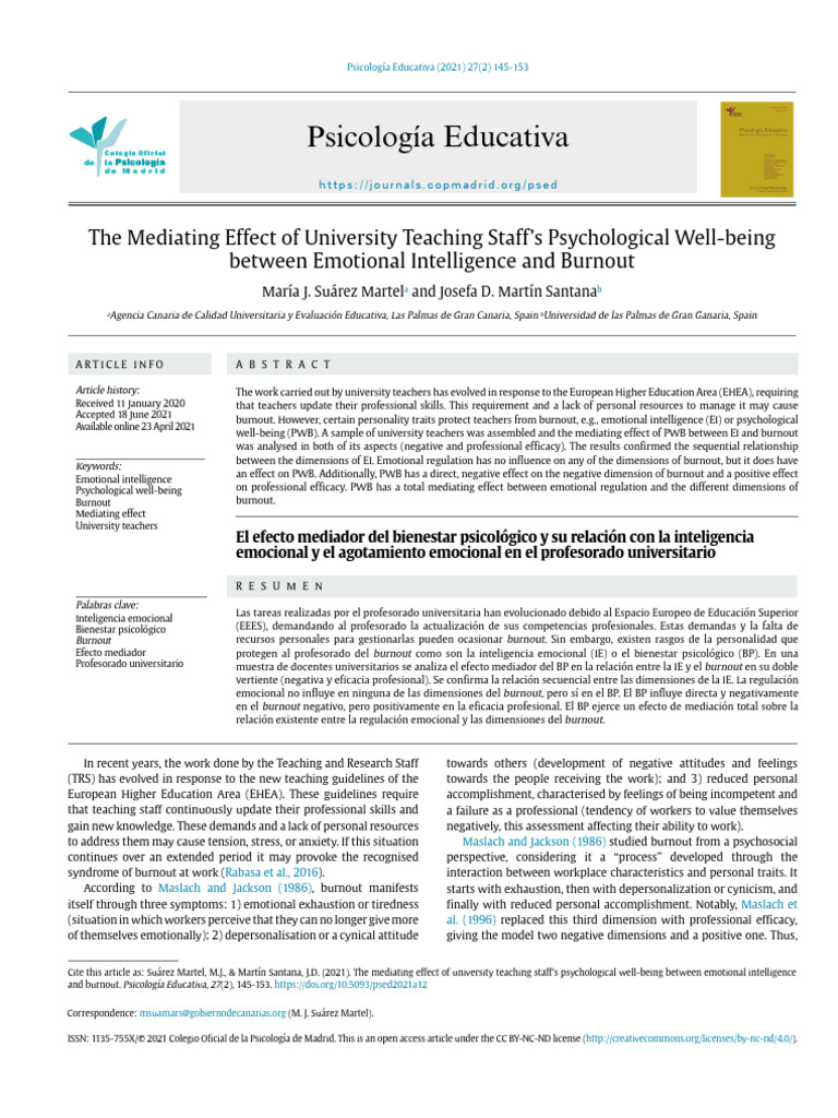 The Mediating Effect of University Teaching Staff's Psychological Well ...